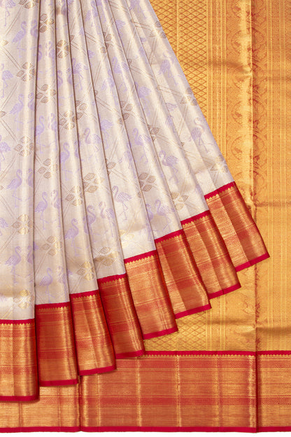 Kanchipuram Silk Tissue Criss Cross Checks And Butta Violet Saree