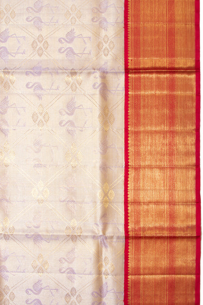 Kanchipuram Silk Tissue Criss Cross Checks And Butta Violet Saree