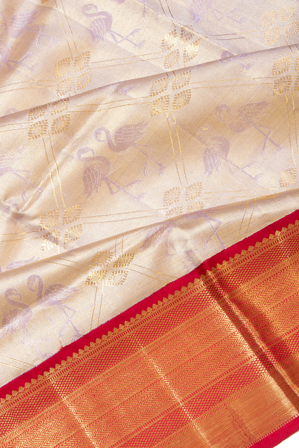Kanchipuram Silk Tissue Criss Cross Checks And Butta Violet Saree