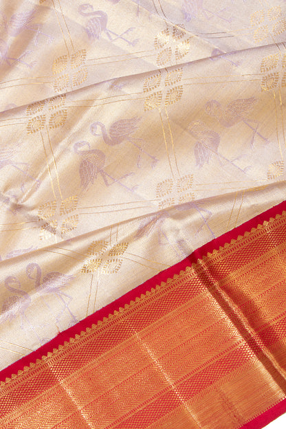 Kanchipuram Silk Tissue Criss Cross Checks And Butta Violet Saree