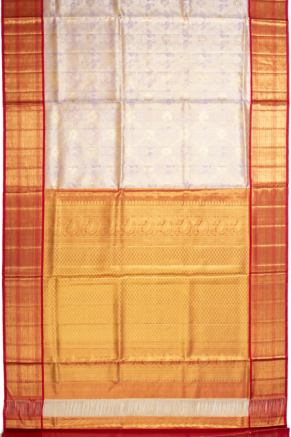 Kanchipuram Silk Tissue Criss Cross Checks And Butta Violet Saree