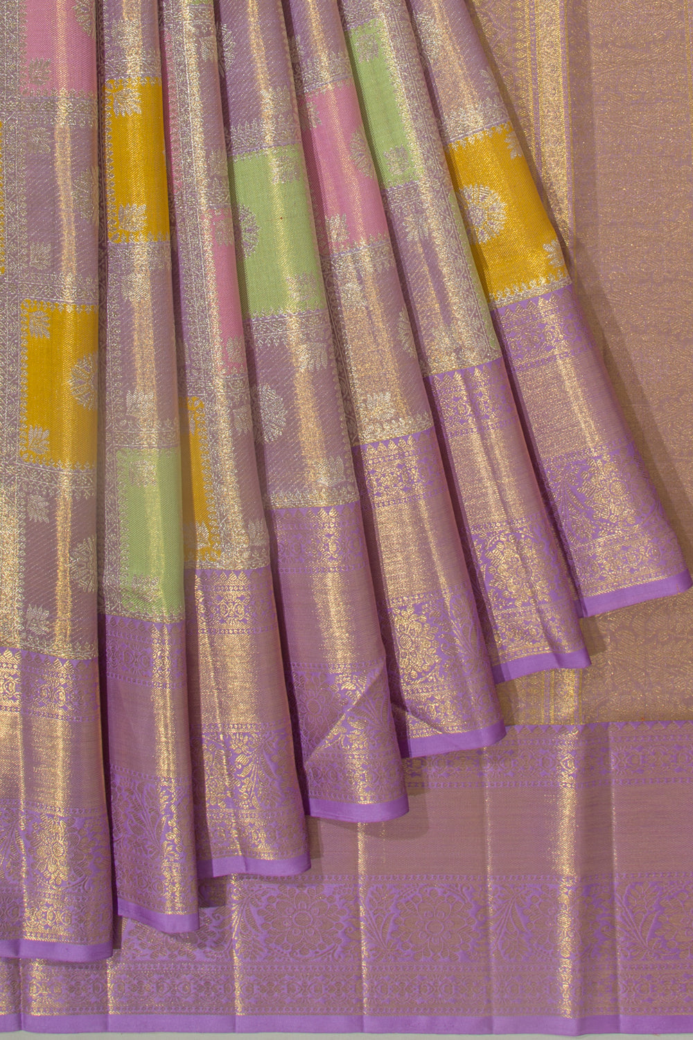 Kanchipuram Silk Tissue Brocade Lavender Saree