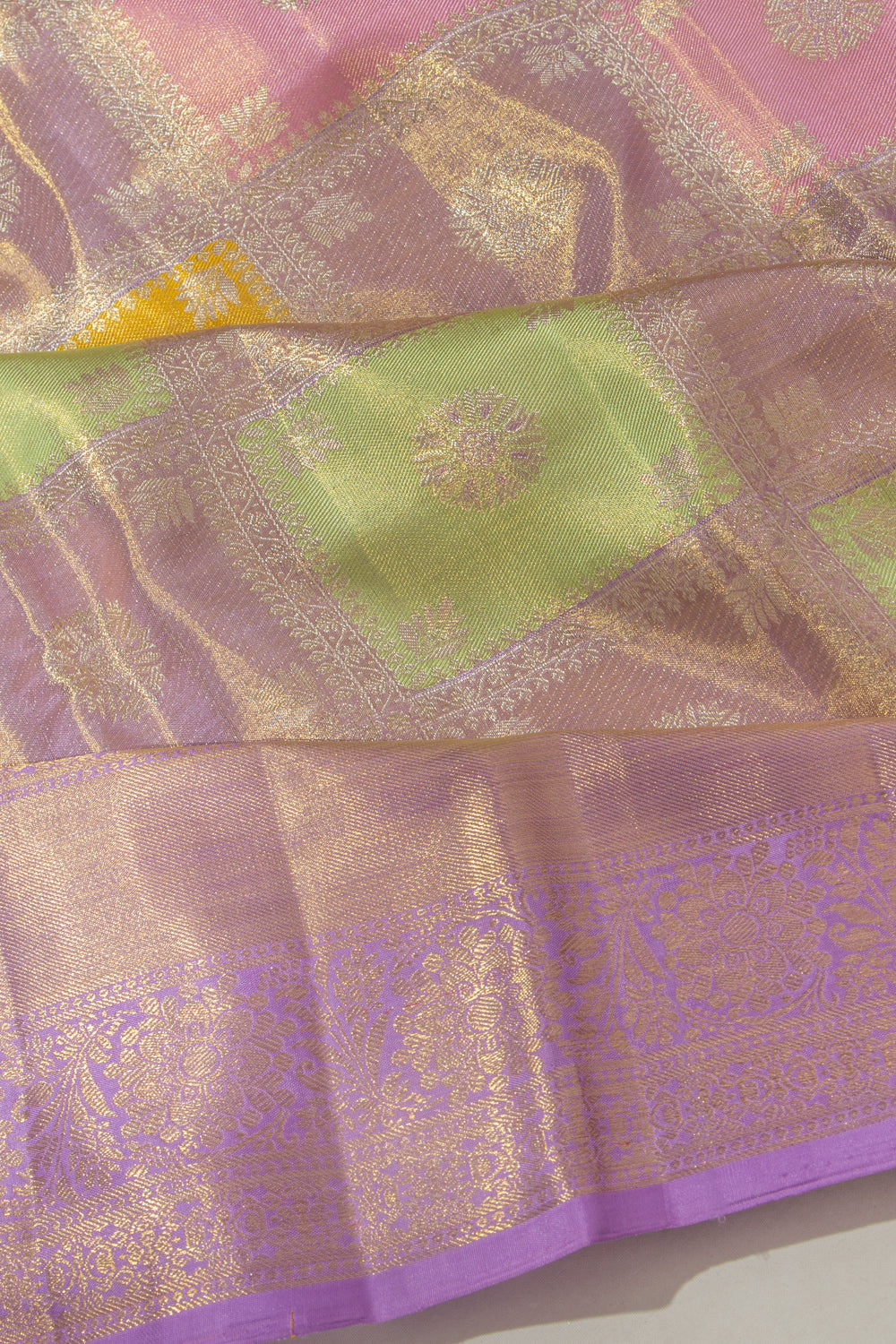 Kanchipuram Silk Tissue Brocade Lavender Saree