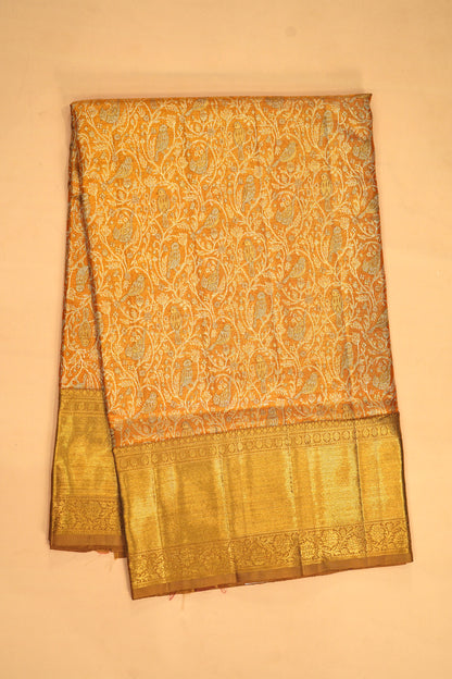 Kanchipuram Silk Tissue Brocade Gold Saree