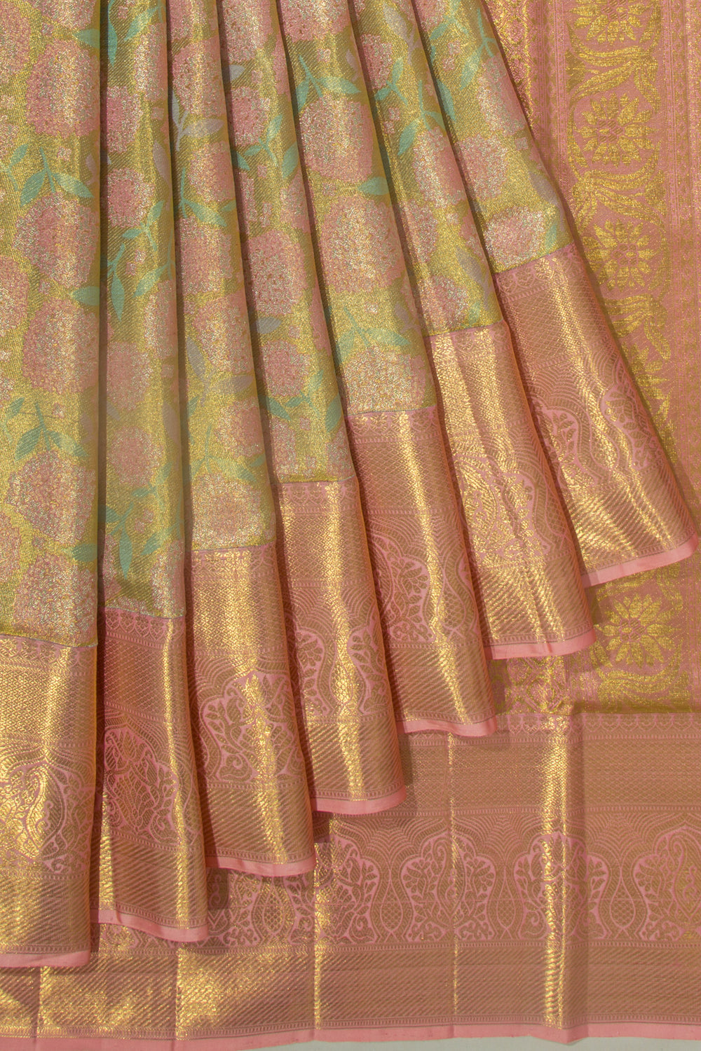 Kanchipuram Silk Tissue Jaal Gold Saree