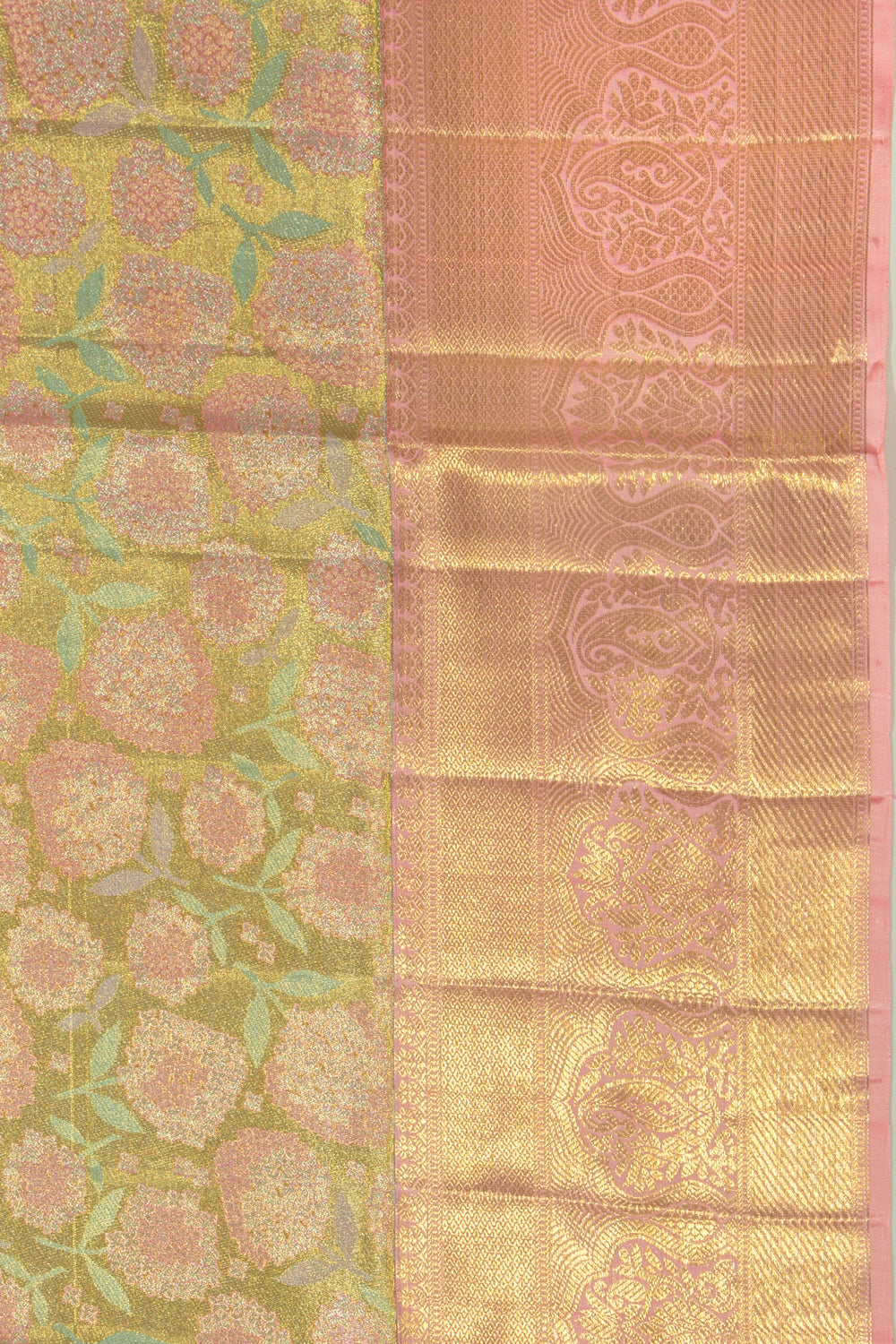 Kanchipuram Silk Tissue Jaal Gold Saree
