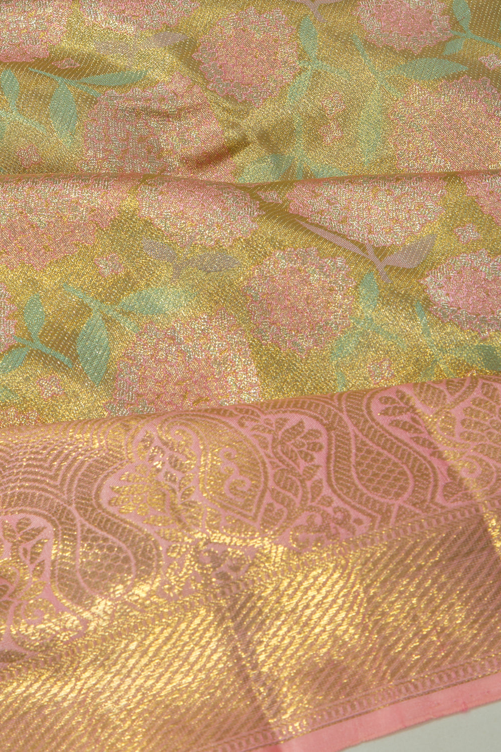 Kanchipuram Silk Tissue Jaal Gold Saree