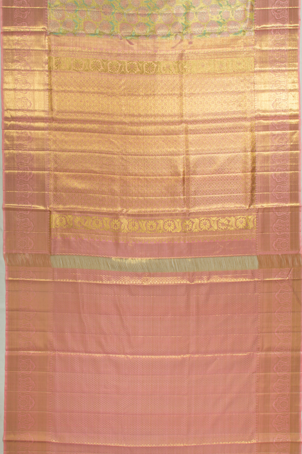 Kanchipuram Silk Tissue Jaal Gold Saree