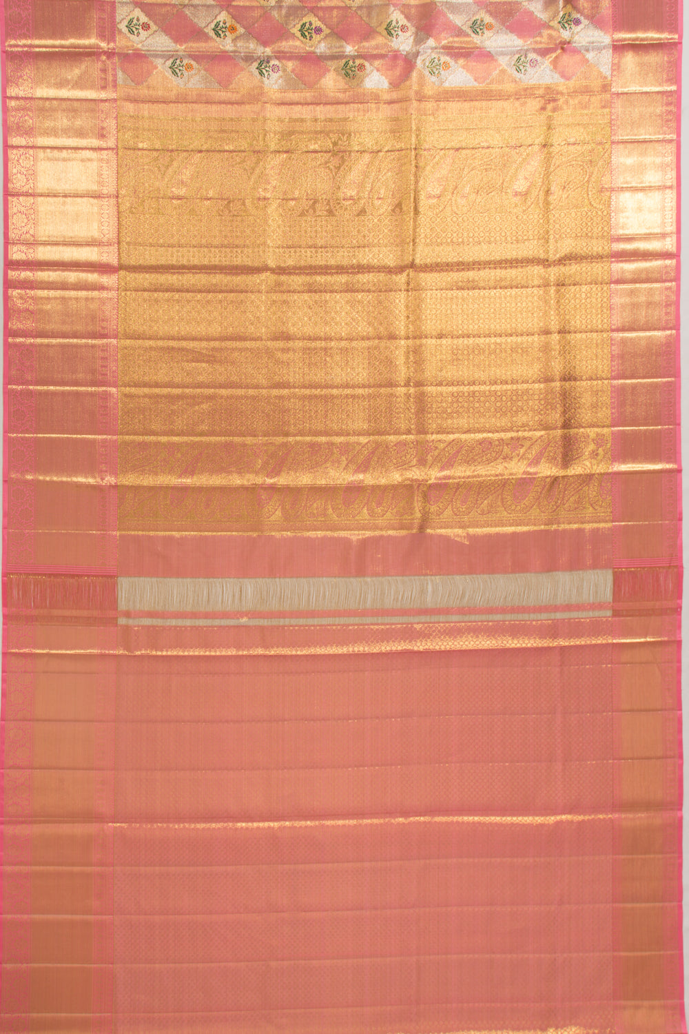 Kanchipuram Silk Tissue Butta Pink And Silver Saree