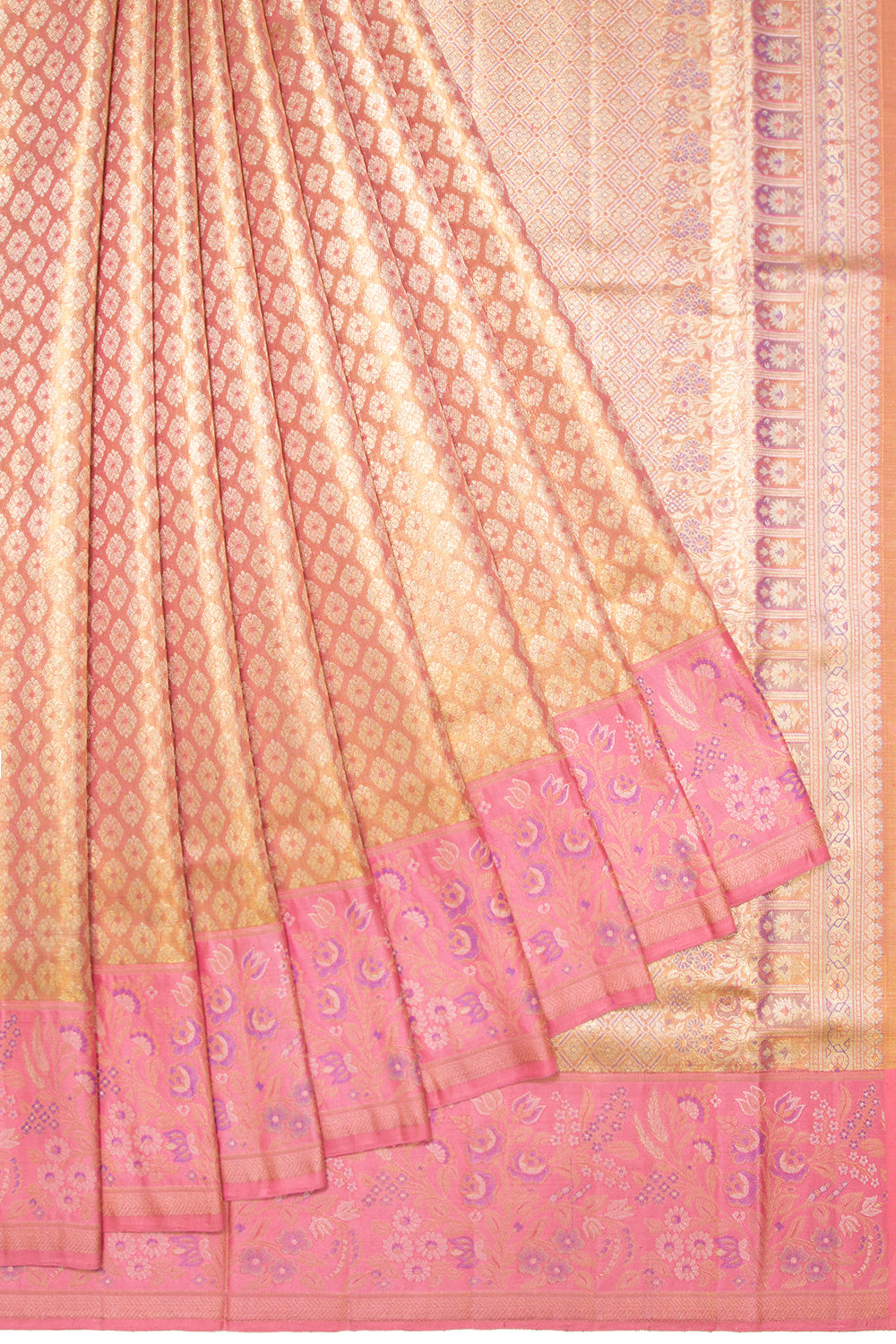 Kanchipuram Silk Tissue Brocade Peach Saree