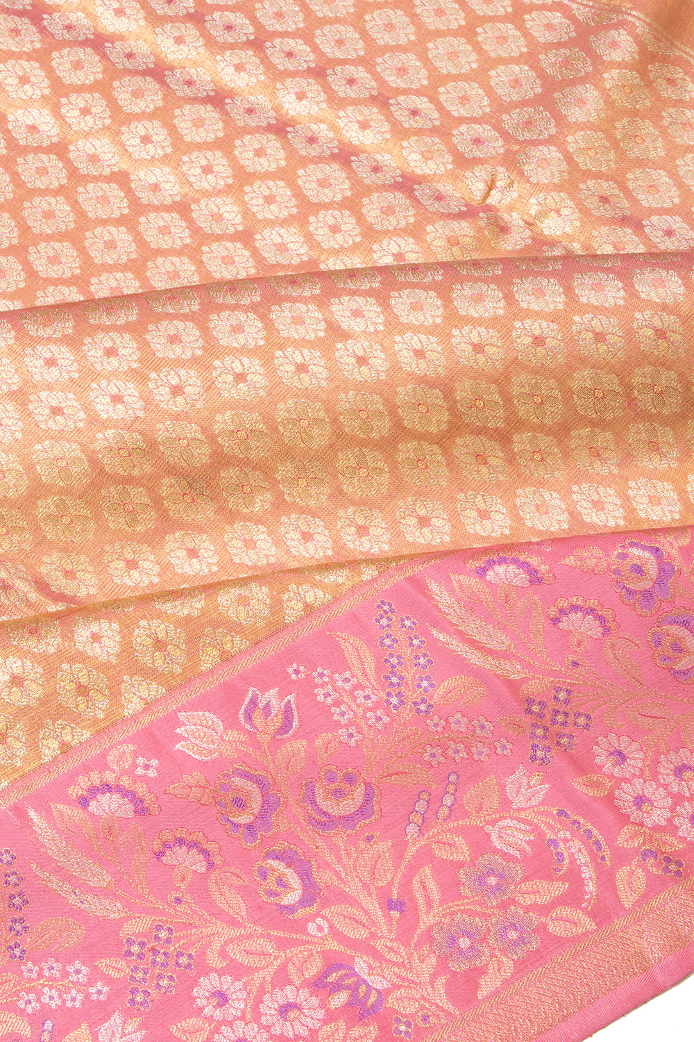 Kanchipuram Silk Tissue Brocade Peach Saree