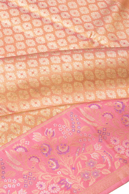 Kanchipuram Silk Tissue Brocade Peach Saree