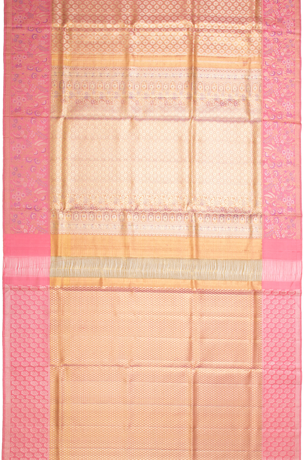 Kanchipuram Silk Tissue Brocade Peach Saree