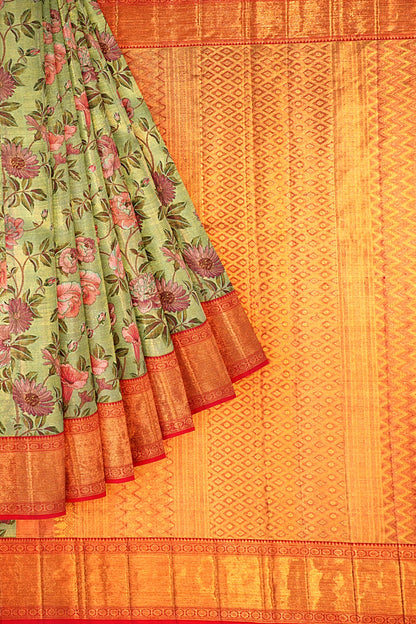 Kanchipuram Silk Tissue Brocade Green Saree