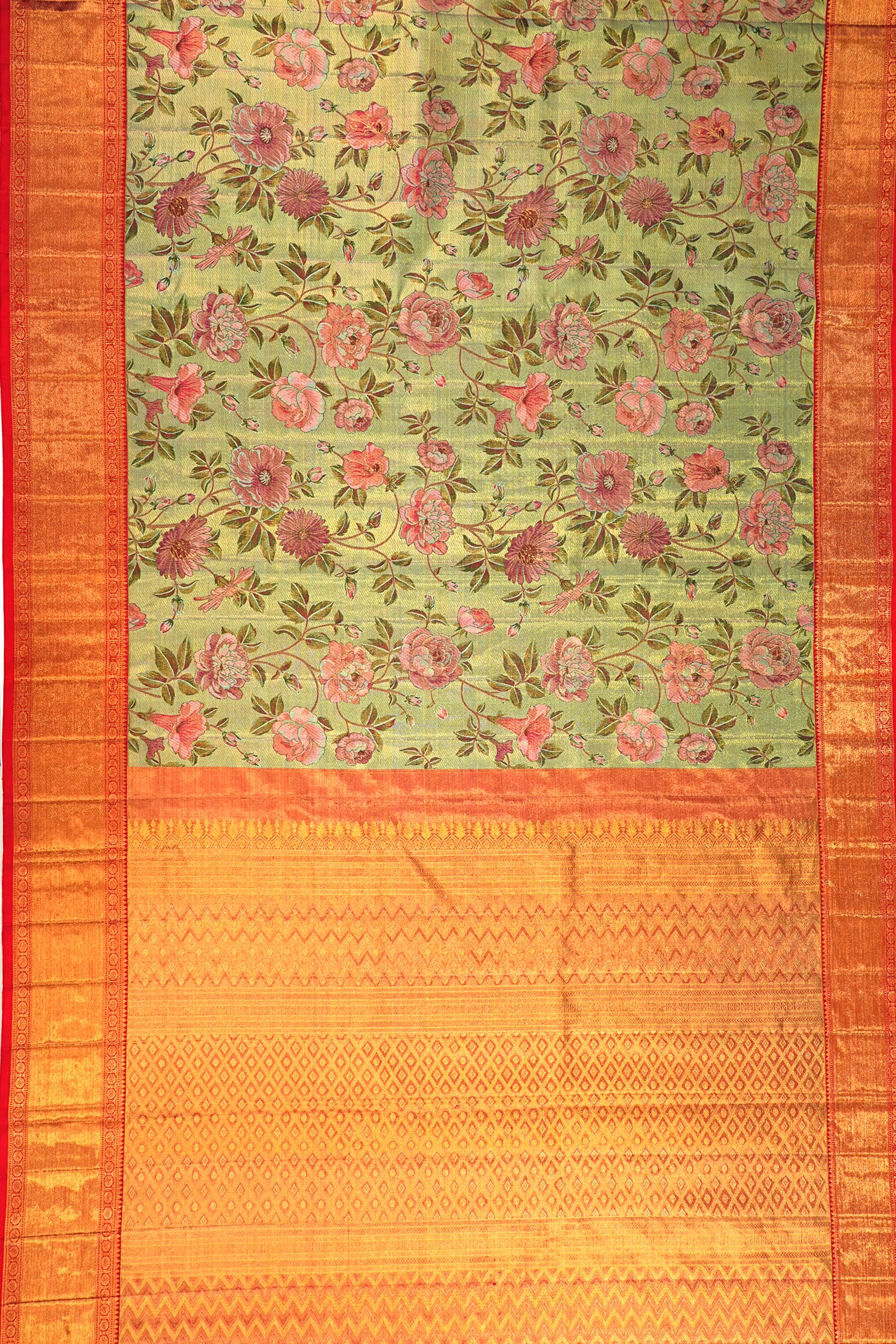 Kanchipuram Silk Tissue Brocade Green Saree