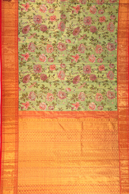 Kanchipuram Silk Tissue Brocade Green Saree