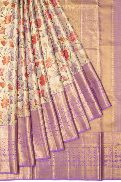 Kanchipuram Silk Tissue Brocade Gold Saree
