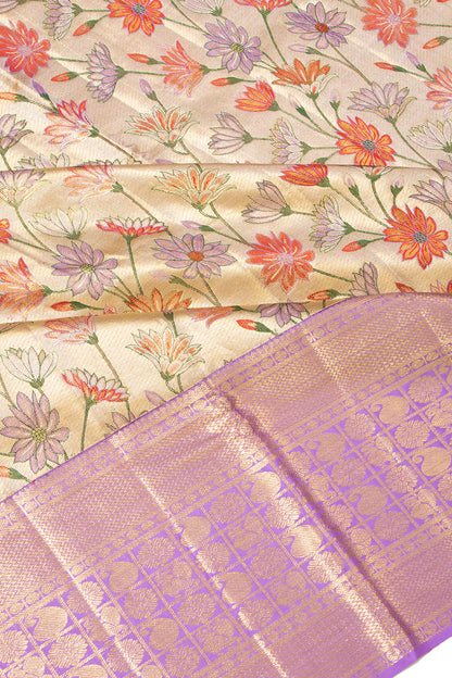 Kanchipuram Silk Tissue Brocade Gold Saree
