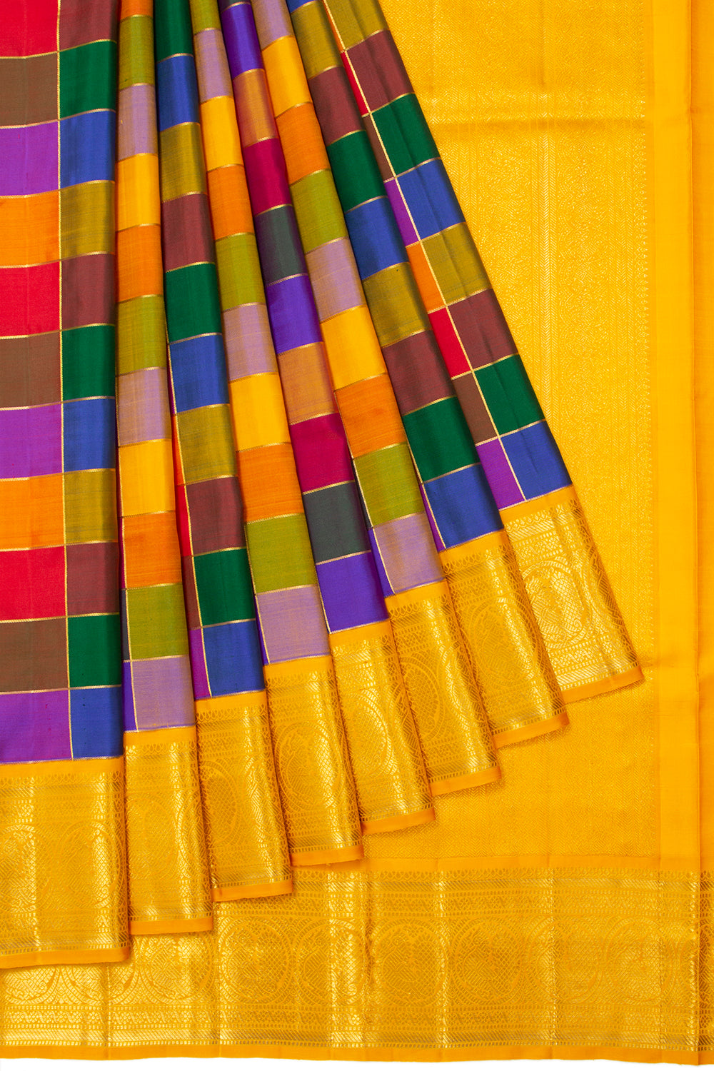 Kanchipuram Silk Madras Checks Multicolour Saree