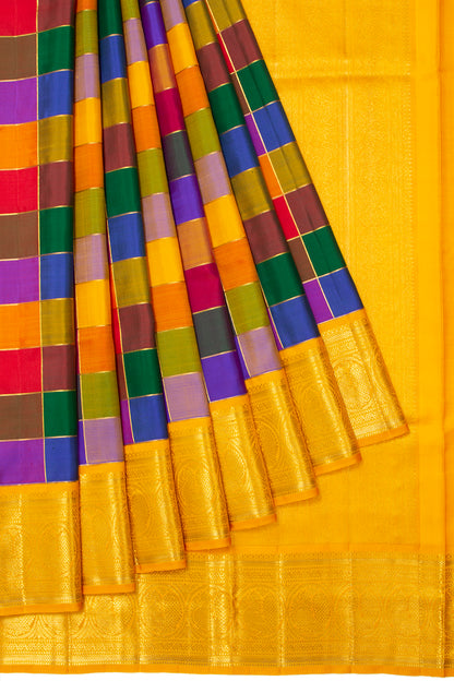 Kanchipuram Silk Madras Checks Multicolour Saree