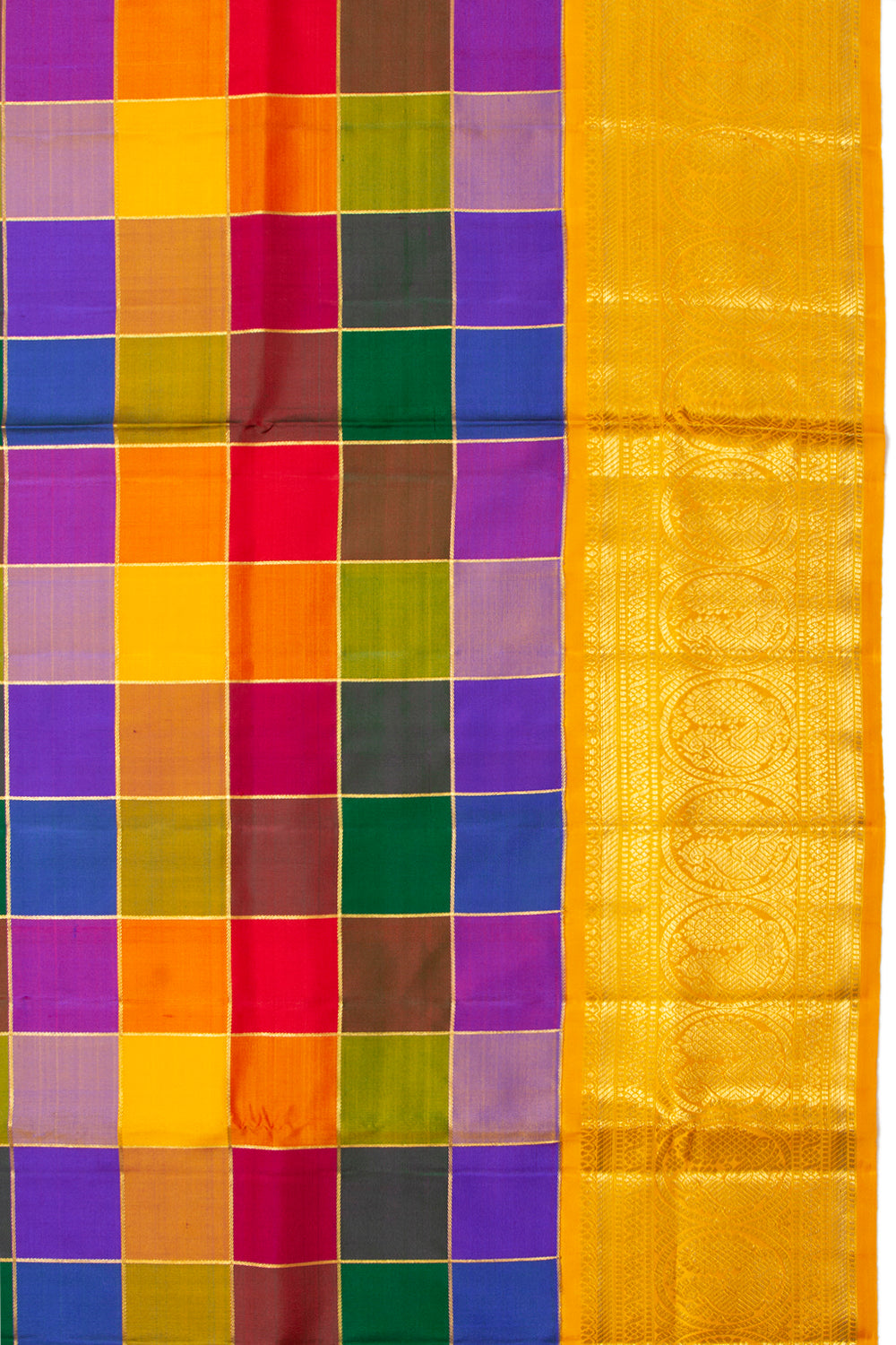 Kanchipuram Silk Madras Checks Multicolour Saree