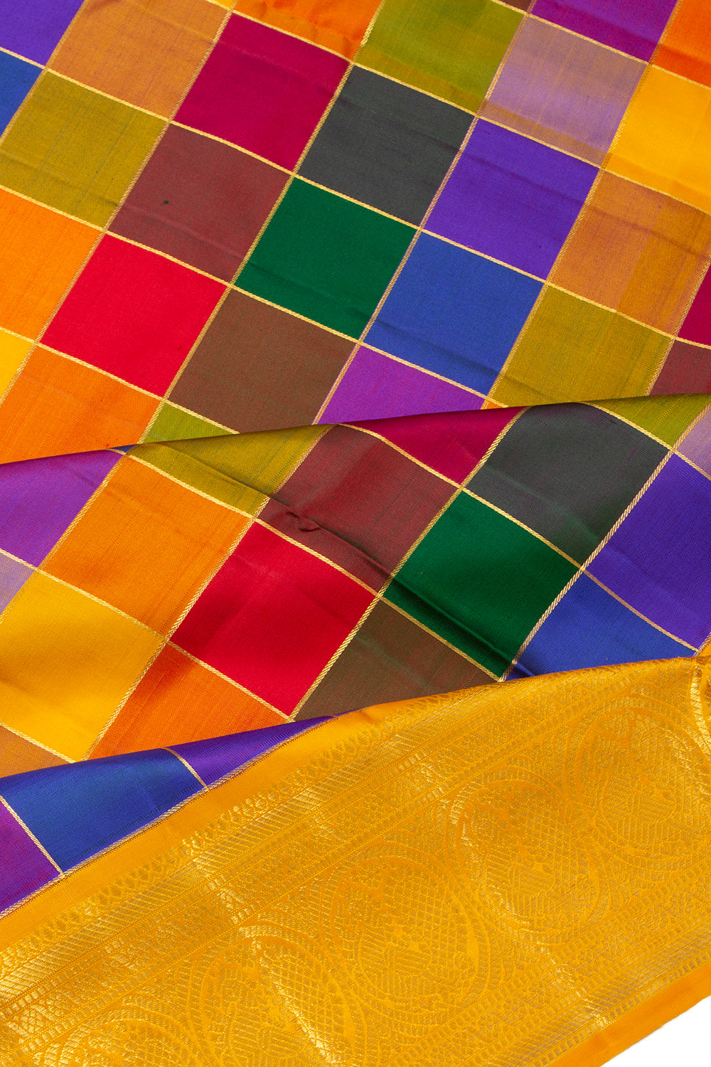 Kanchipuram Silk Madras Checks Multicolour Saree