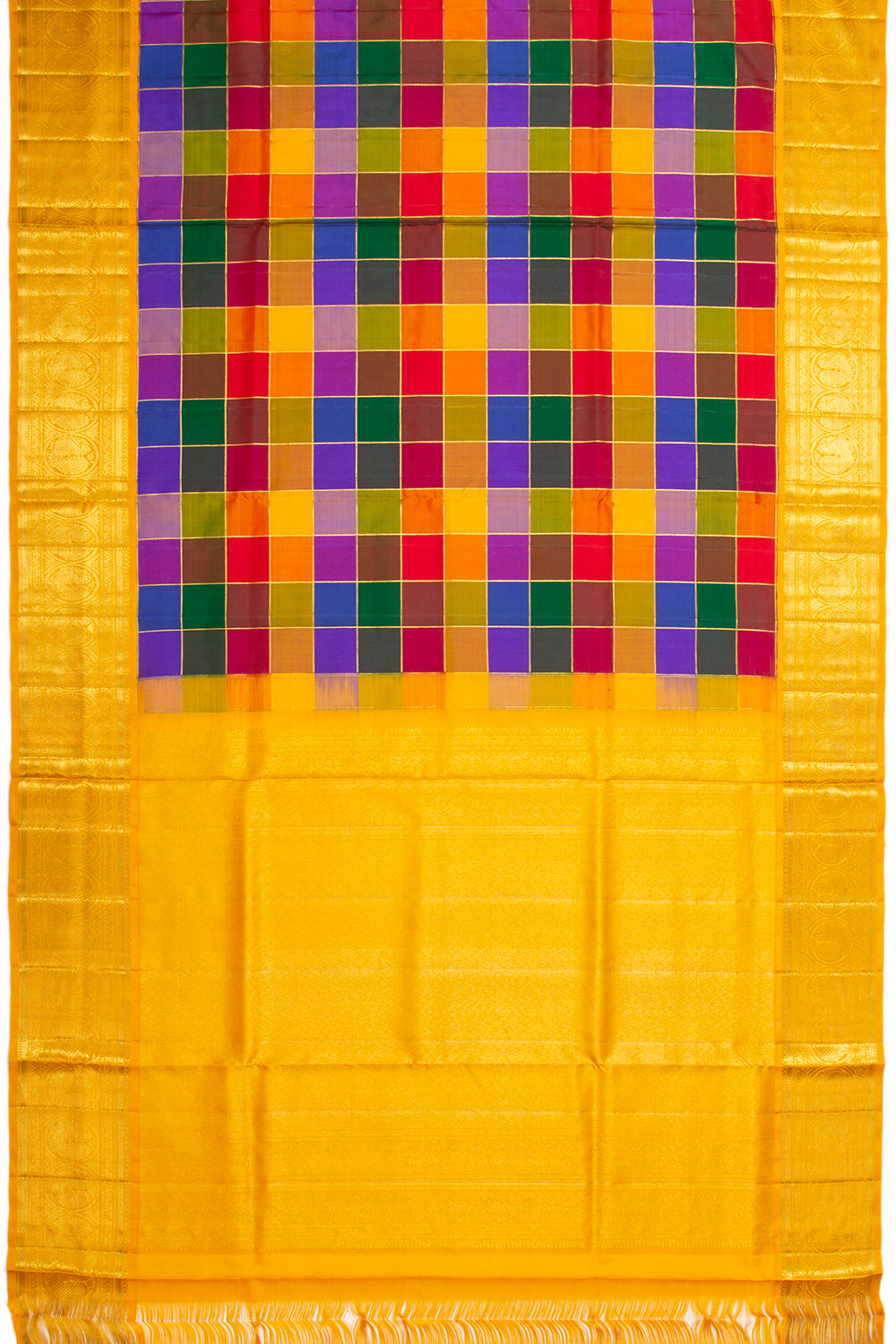 Kanchipuram Silk Madras Checks Multicolour Saree