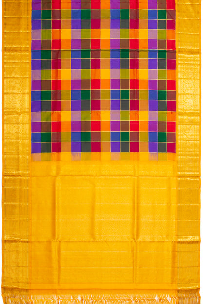 Kanchipuram Silk Madras Checks Multicolour Saree