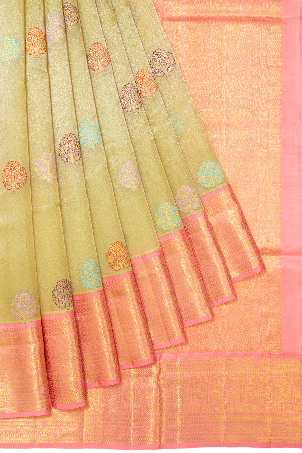 Kanchipuram Kora Organza Tissue Butta Pista Green Saree