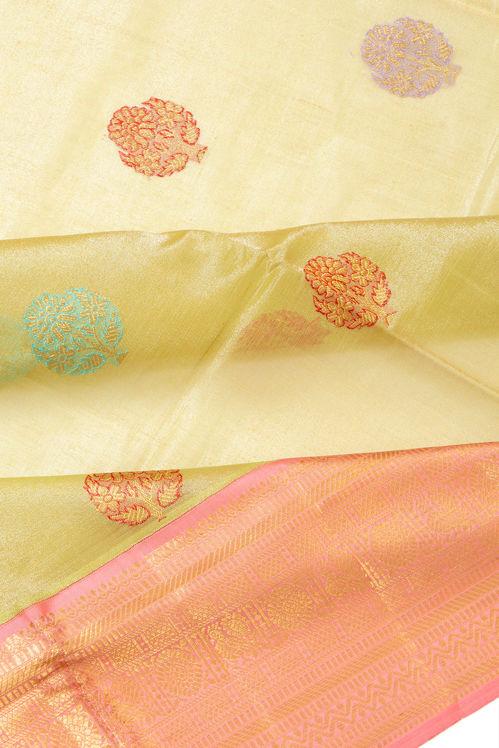 Kanchipuram Kora Organza Tissue Butta Pista Green Saree