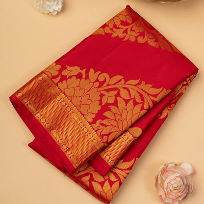 Kanchipuram Silk Leheriya Red Saree