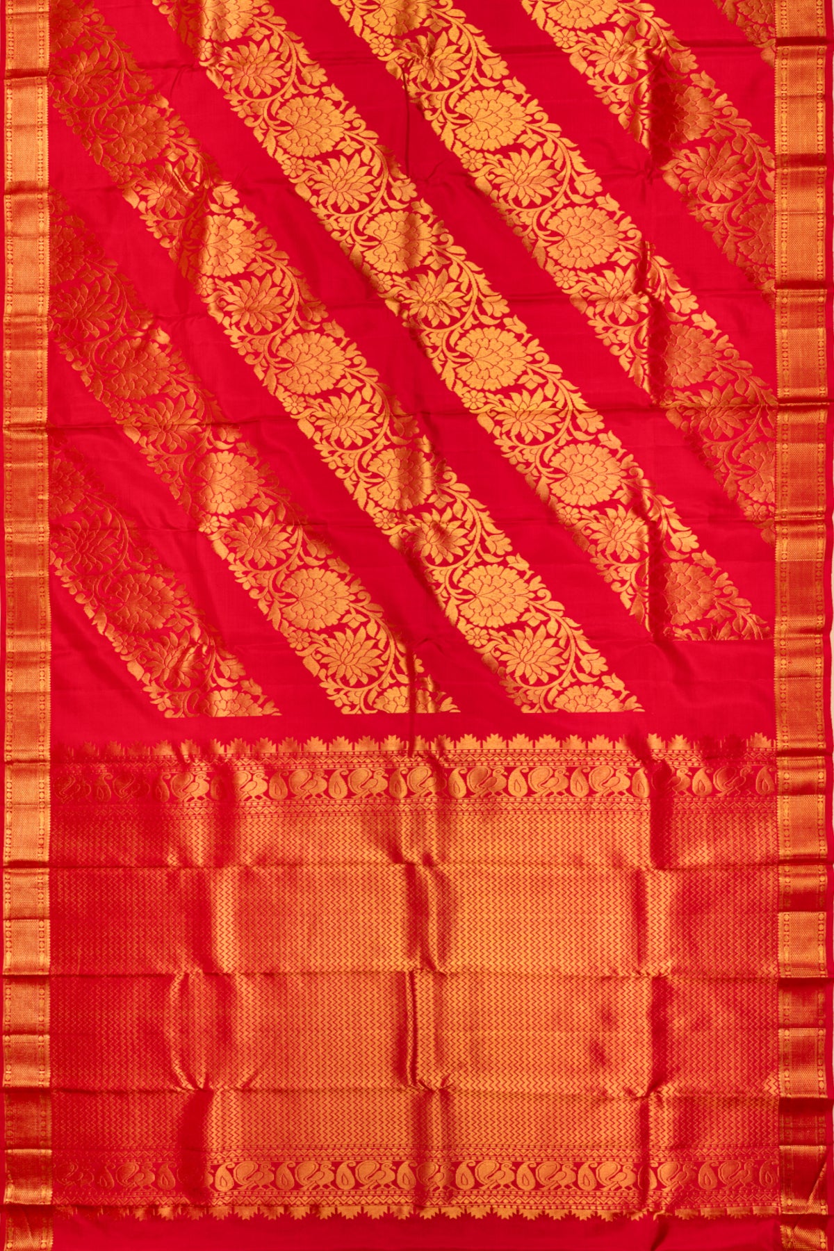 Kanchipuram Silk Leheriya Red Saree