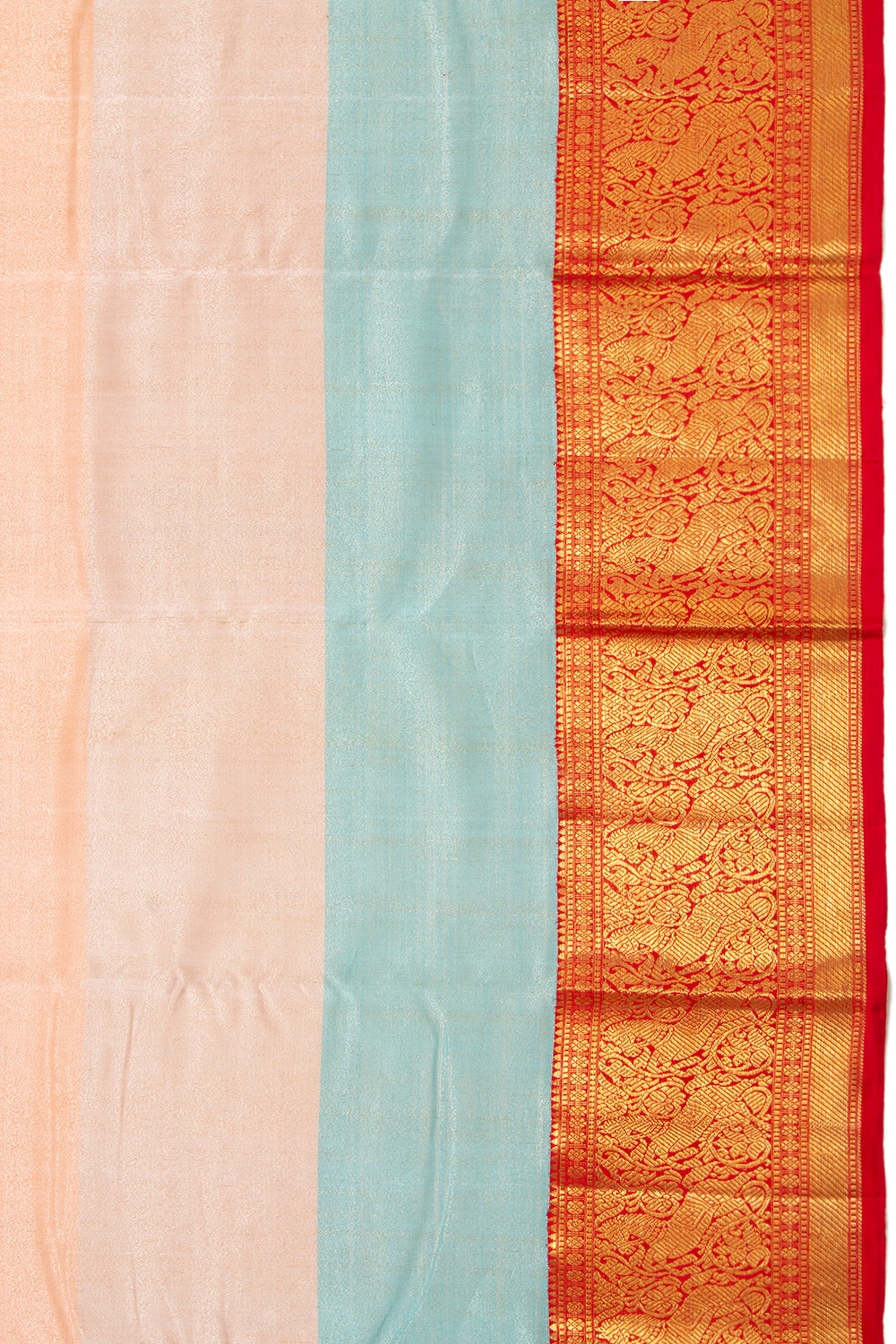 Kanchipuram Silk Tissue Horizontal Lines Multicolor Saree