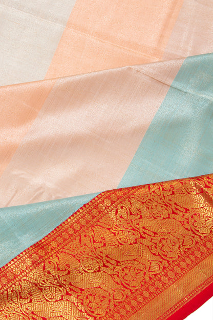 Kanchipuram Silk Tissue Horizontal Lines Multicolor Saree