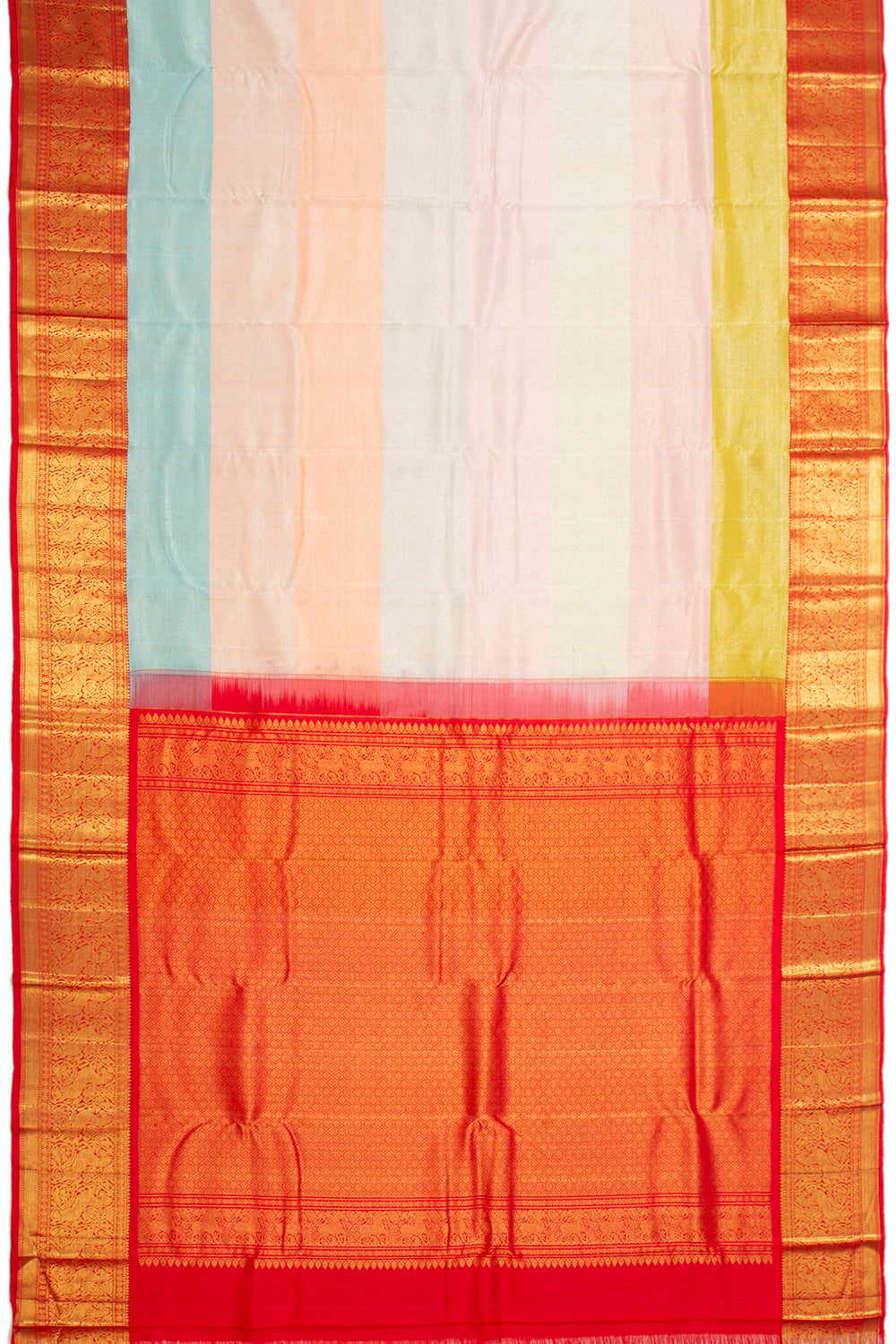 Kanchipuram Silk Tissue Horizontal Lines Multicolor Saree