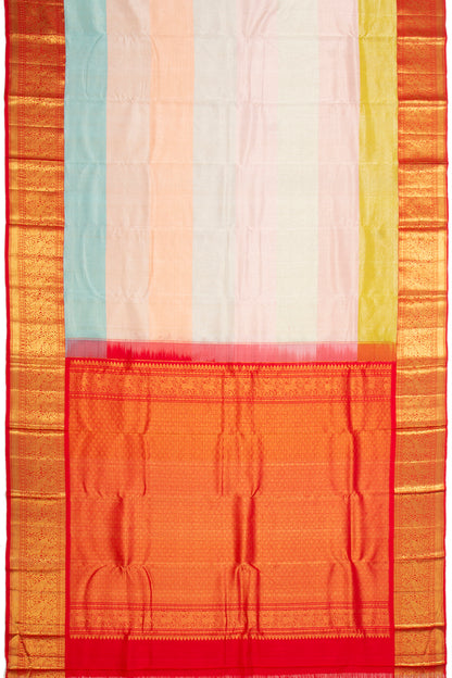 Kanchipuram Silk Tissue Horizontal Lines Multicolor Saree