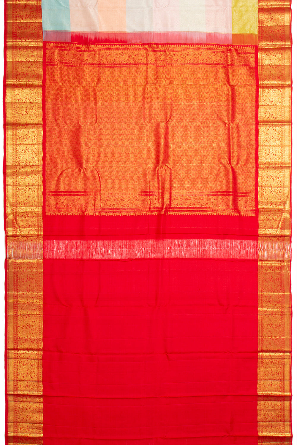 Kanchipuram Silk Tissue Horizontal Lines Multicolor Saree