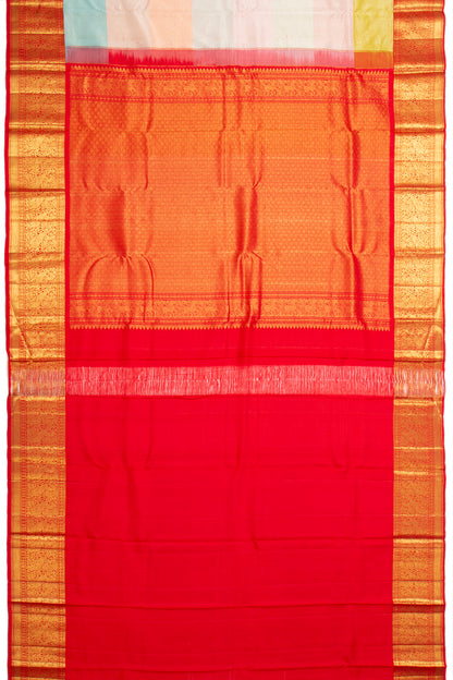 Kanchipuram Silk Tissue Horizontal Lines Multicolor Saree