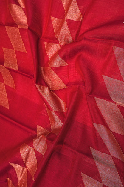 Kanchipuram Kora Organza Brocade Red Saree