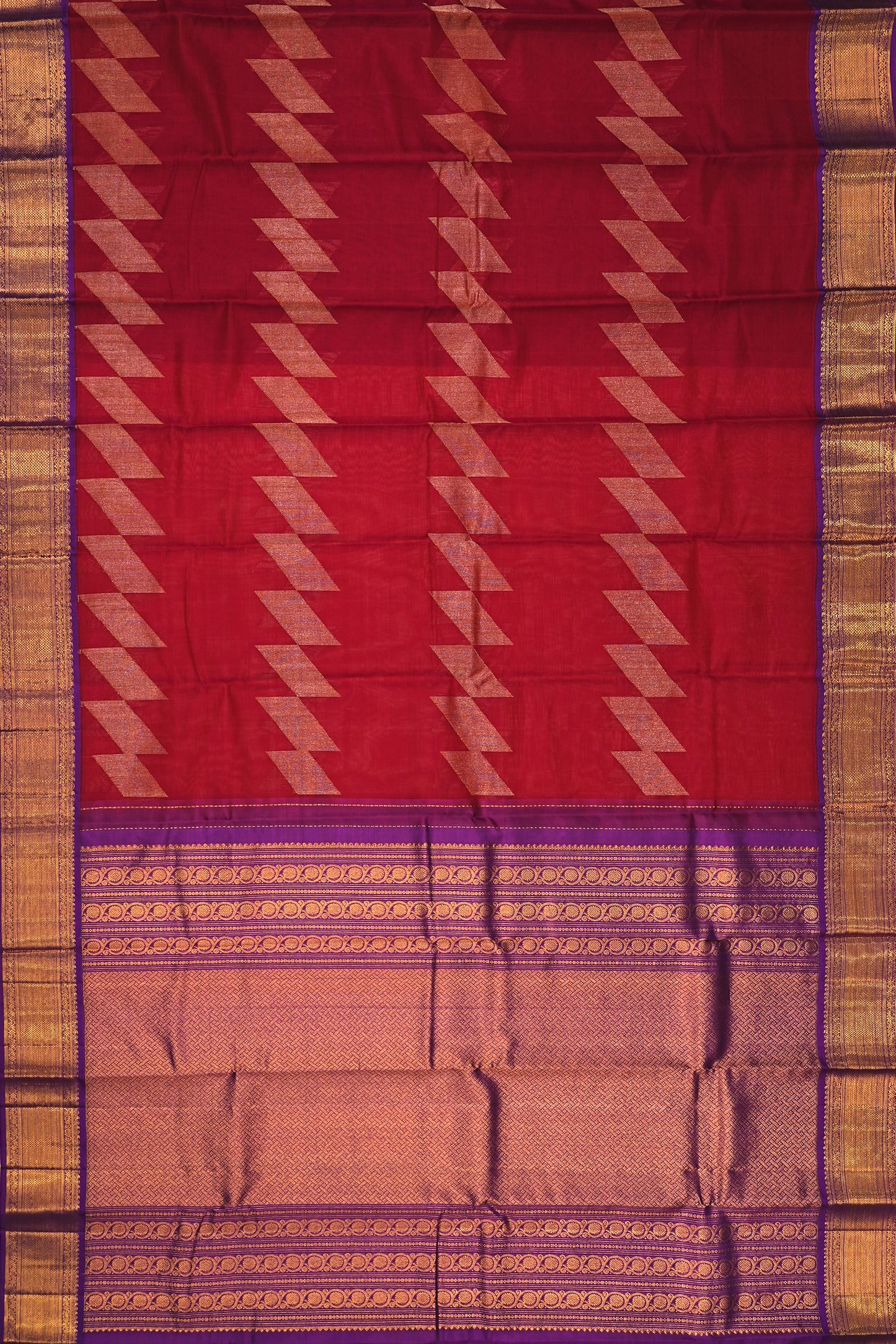 Kanchipuram Kora Organza Brocade Red Saree