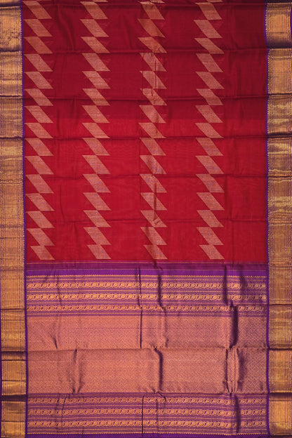 Kanchipuram Kora Organza Brocade Red Saree
