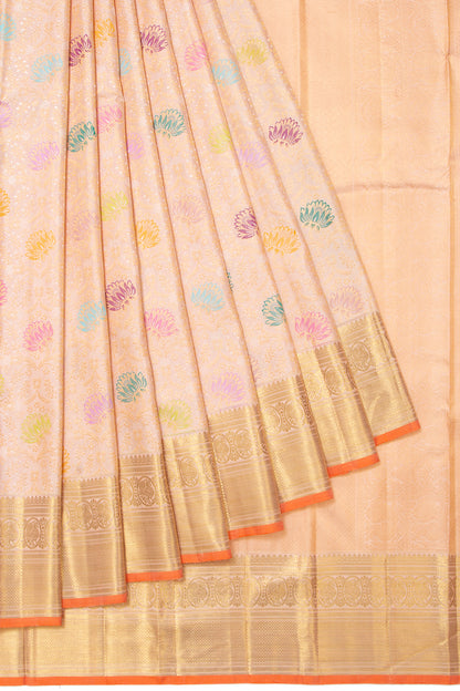 Kanchipuram Silk Meenakari Brocade Peach Saree
