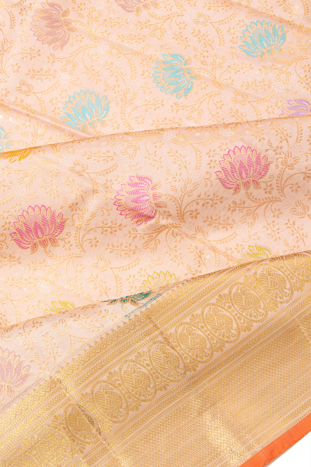 Kanchipuram Silk Meenakari Brocade Peach Saree