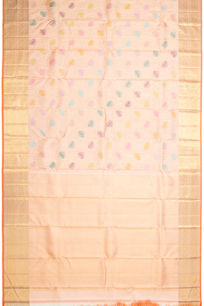 Kanchipuram Silk Meenakari Brocade Peach Saree