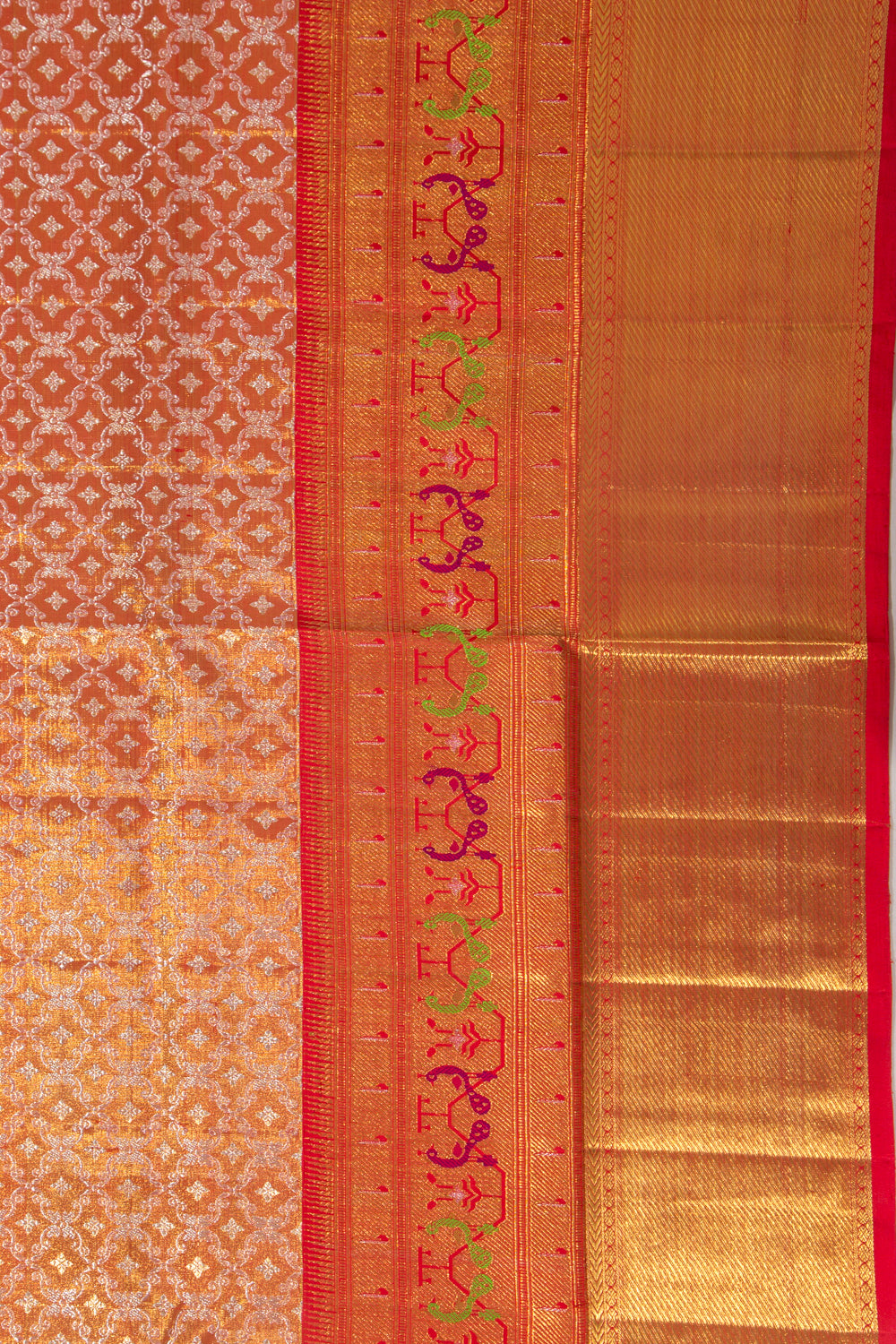 Kanchipuram Silk Tissue Brocade Orange Saree