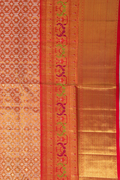 Kanchipuram Silk Tissue Brocade Orange Saree