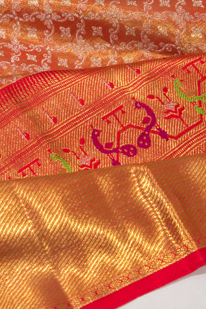 Kanchipuram Silk Tissue Brocade Orange Saree