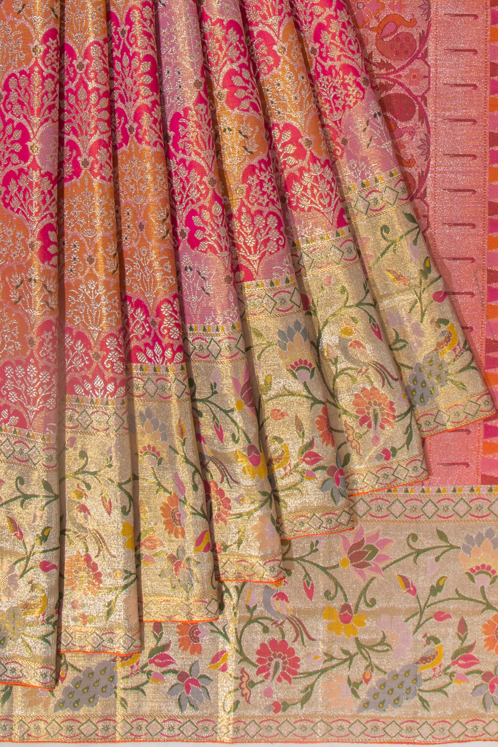 Kanchipuram Silk Tissue Brocade Pink Saree