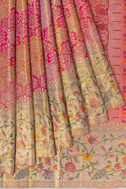 Kanchipuram Silk Tissue Brocade Pink Saree