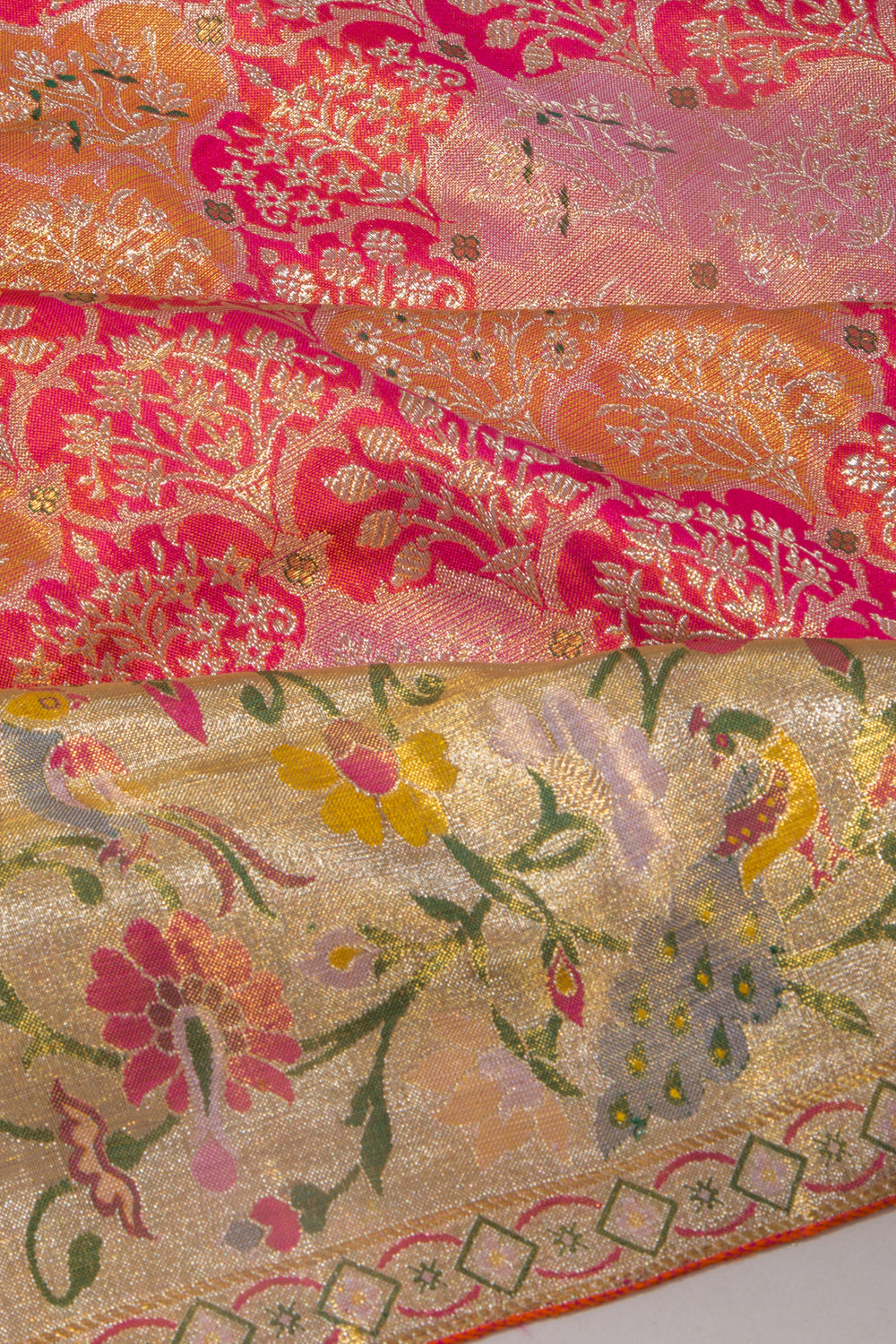 Kanchipuram Silk Tissue Brocade Pink Saree